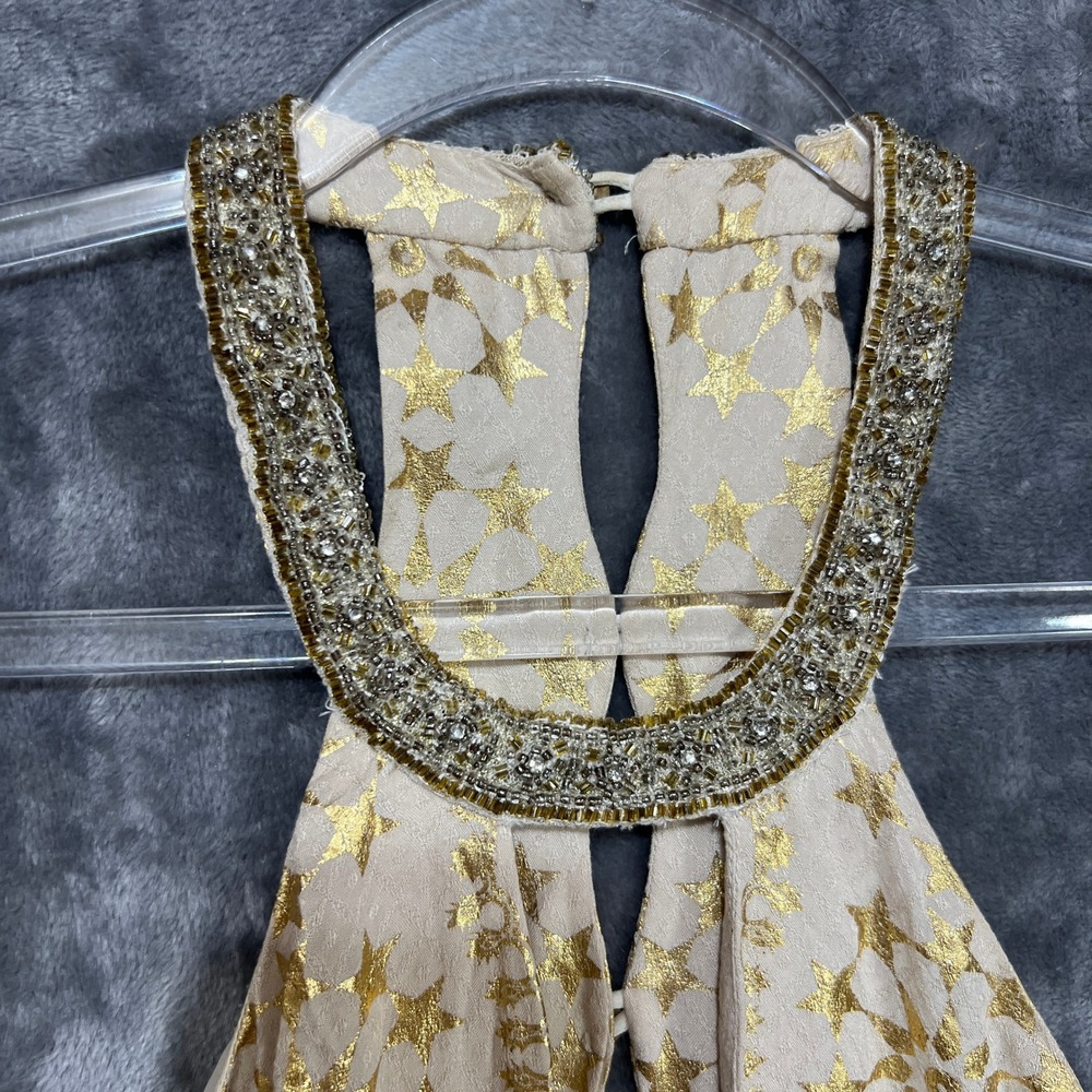 Kimchi Blue Gold Star Celestial Beaded Halter Mini Dress Small Boho Festival - Picture 7 of 10